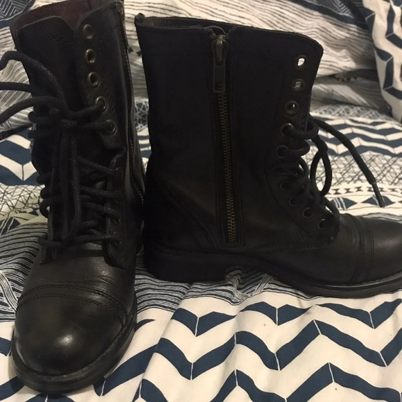 Steve Madden Troopa Black Leather Combat Boots - Picture 2 of 4